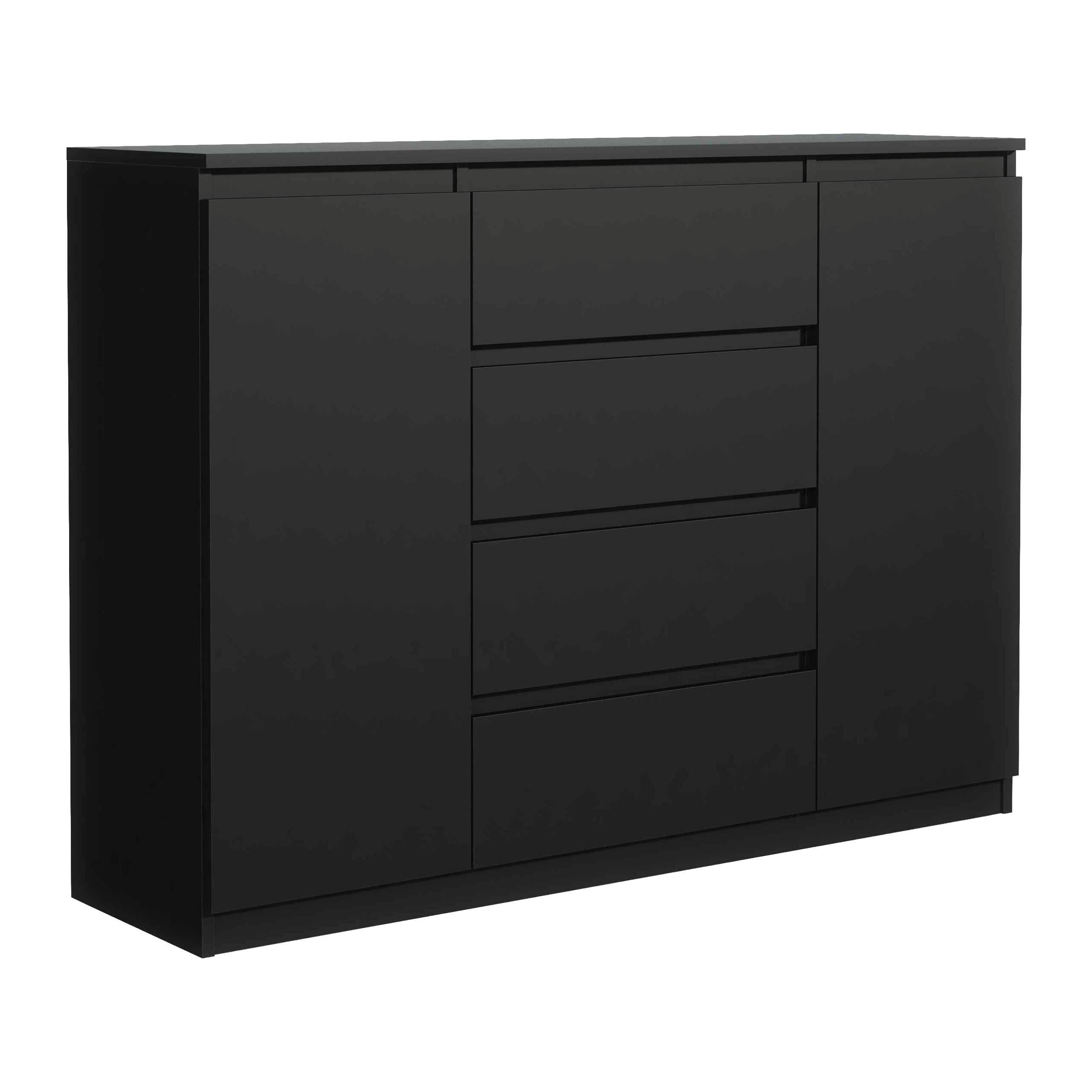 KOMMODE NUDO 138,5/101,5/39cm mit 4 Schubladen 2 Türen Schwarz - Schwarz, Holzwerkstoff (138.5/101.5/39cm) - MASSENO