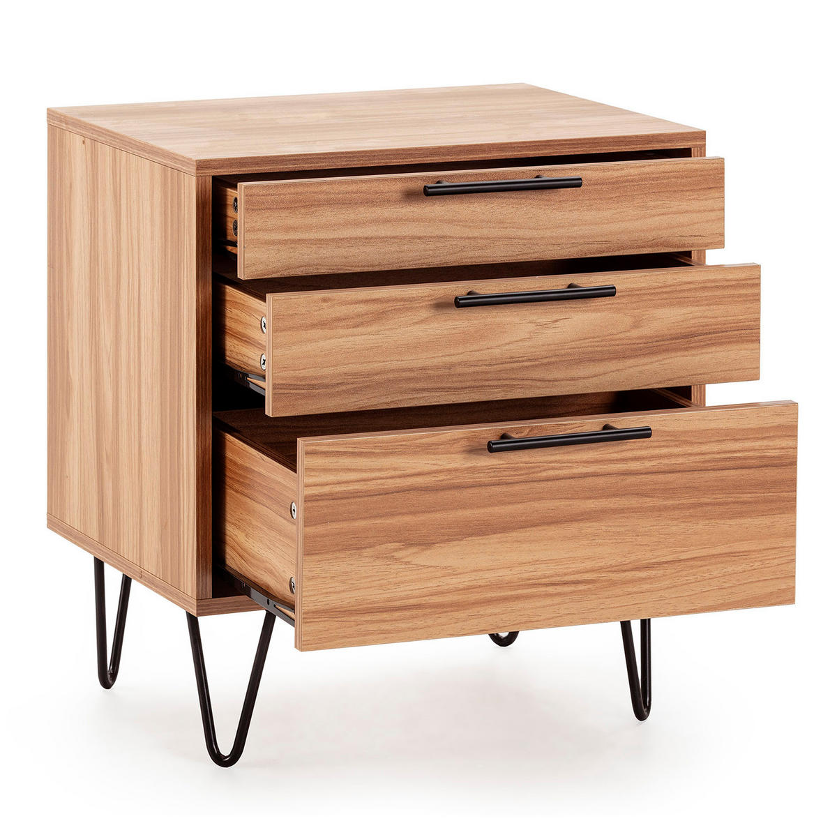 NACHTTISCH Alma 3 Schubladen Holzfarbe, Metallfüße - Wildeiche, Holzwerkstoff/Kunststoff (50/55/40cm) - VS Venta-stock