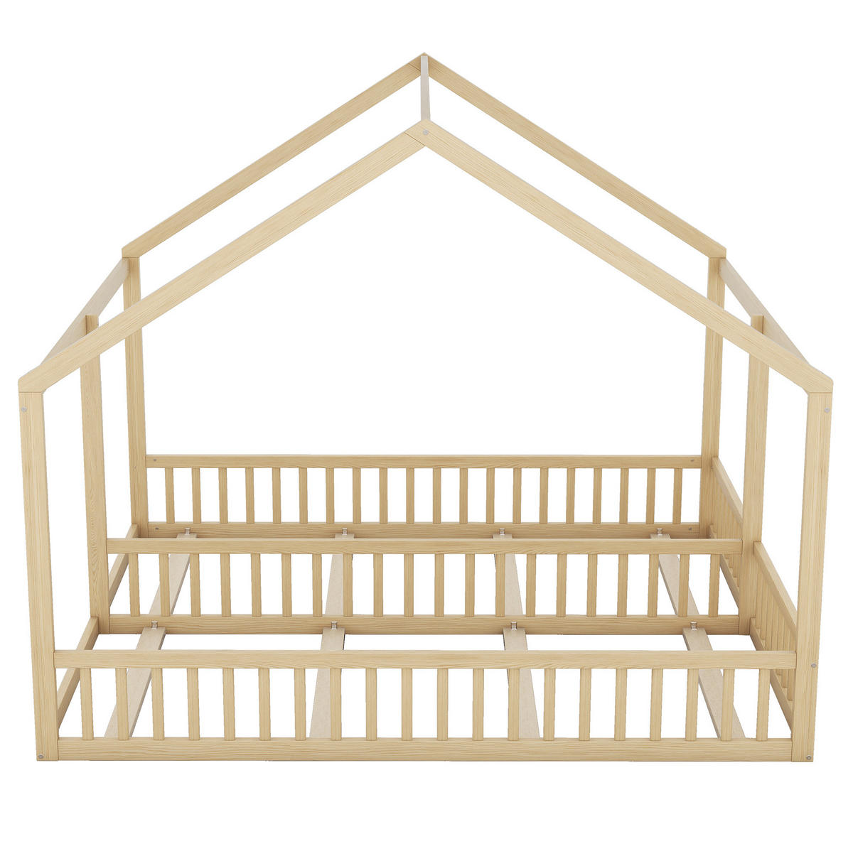 BETT 90/200 cm Natur aus Kiefernholz und MDF mit Mittelgeländer - Naturfarben, Holz (90/200cm) - OKMYHOME