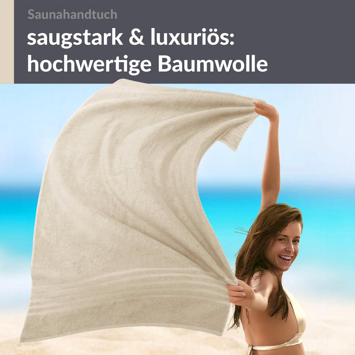 BADETUCH London Natur 100x200 cm - Naturfarben, Textil (100/200cm) - Lashuma