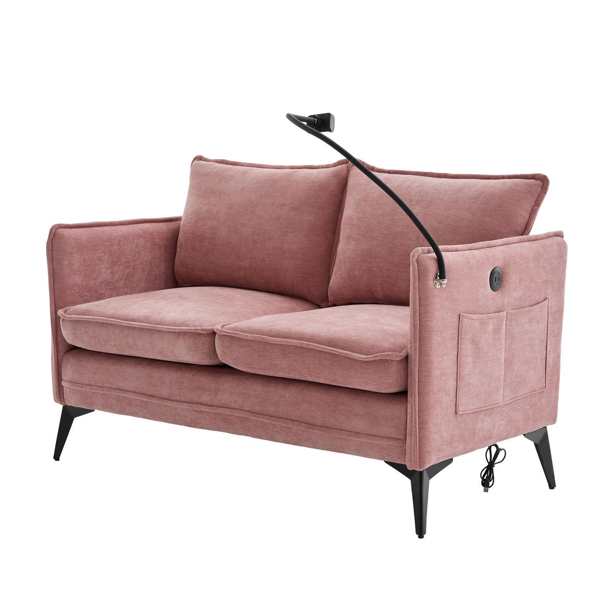 2-SITZER-SOFA aus Chenille 127x69x66 cm Pink mit Handyhalter, Seitentaschen und gepolstertem Komfort - Rosa, Textil (69/66/127cm) - Modfu