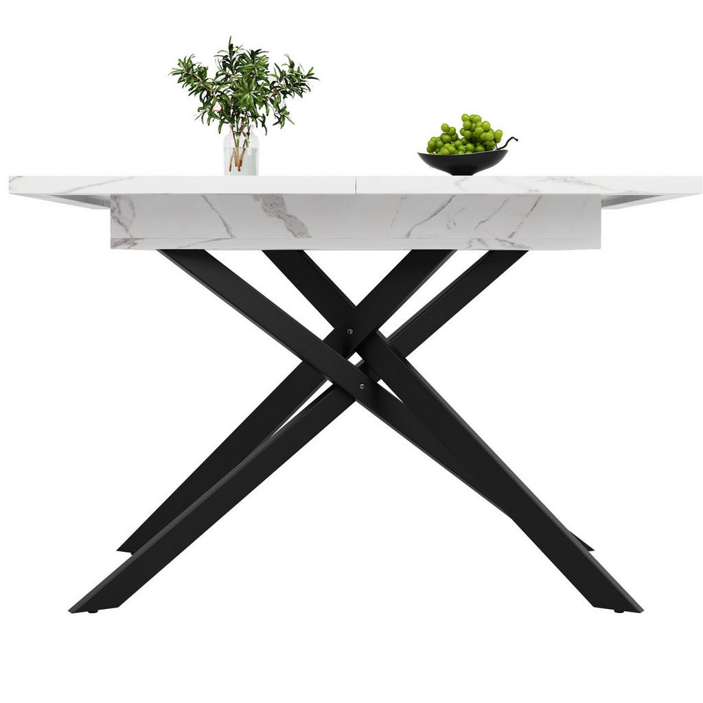 Modfu JÍDELNÍ stůl 160x80x76.5 cm bílý/černý z MDF a kovu rozkládací