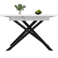 ESSTISCH 120-160x80x77 cm in Weiß und Schwarz aus MDF mit Marmoroptik auf Metall-Kreuzbeinen ausziehbar - Weiß, Holzwerkstoff (160/80/76.5cm) - Modfu