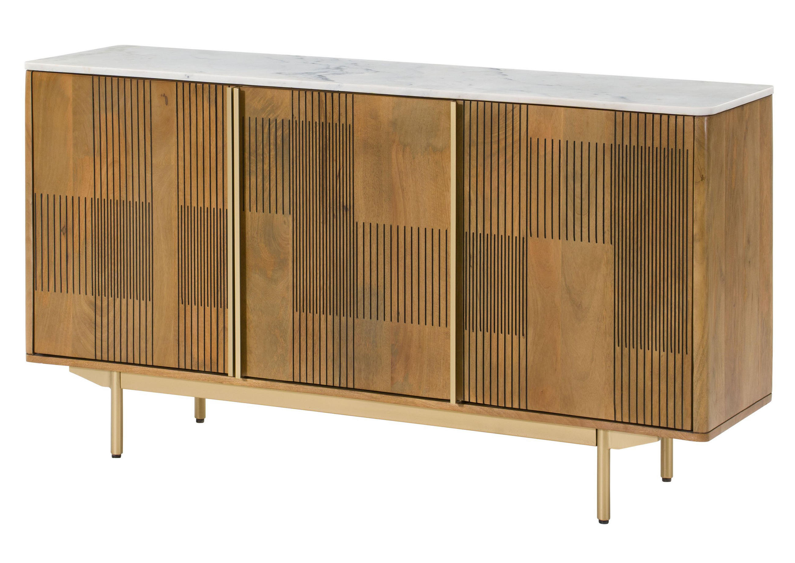 SIDEBOARD Mango 150x40x80 hellbraun geölt / Marmor weiß MIAMI #101 - Braun, Holz (150/80/40cm) - Massivmoebel24