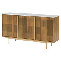 SIDEBOARD Mango 150x40x80 hellbraun geölt / Marmor weiß MIAMI #101 - Braun, Holz (150/80/40cm) - Massivmoebel24