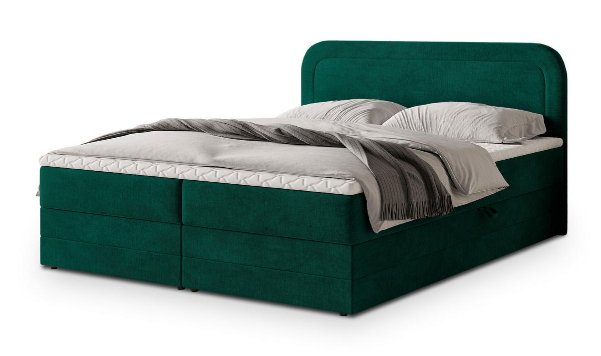 POSTEL BOXSPRING ARMEL 160x200 cm, s matrací a úložným prostorem, tmavě zelená - tmavě zelená, kompozitní dřevo/textil (160/200cm) - MASSENO