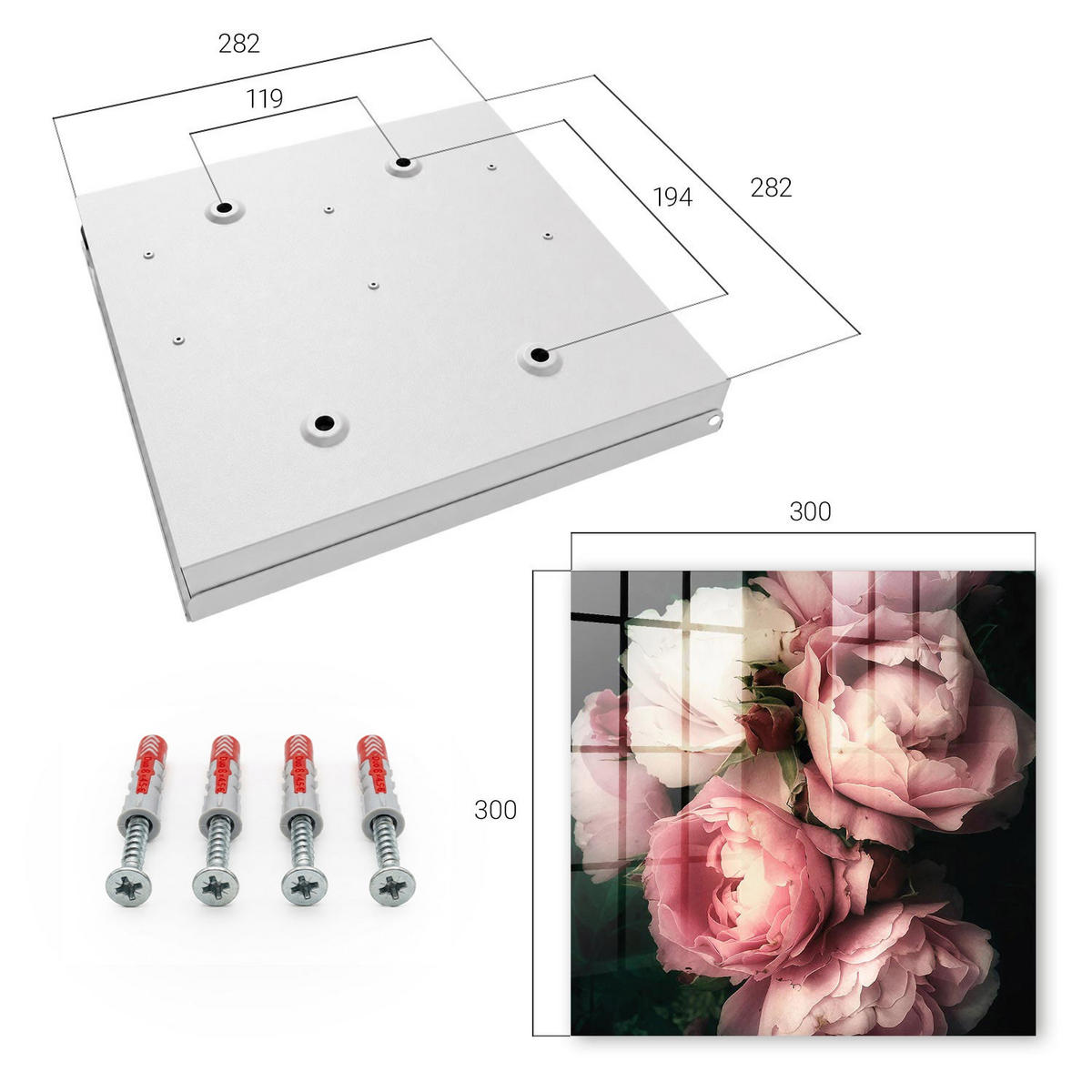 SCHLÜSSELBOX Weiß 30x30 cm – Türöffnung nach rechts - Blumenzauber - Pink, Metall (30/30/5cm) - TULUP