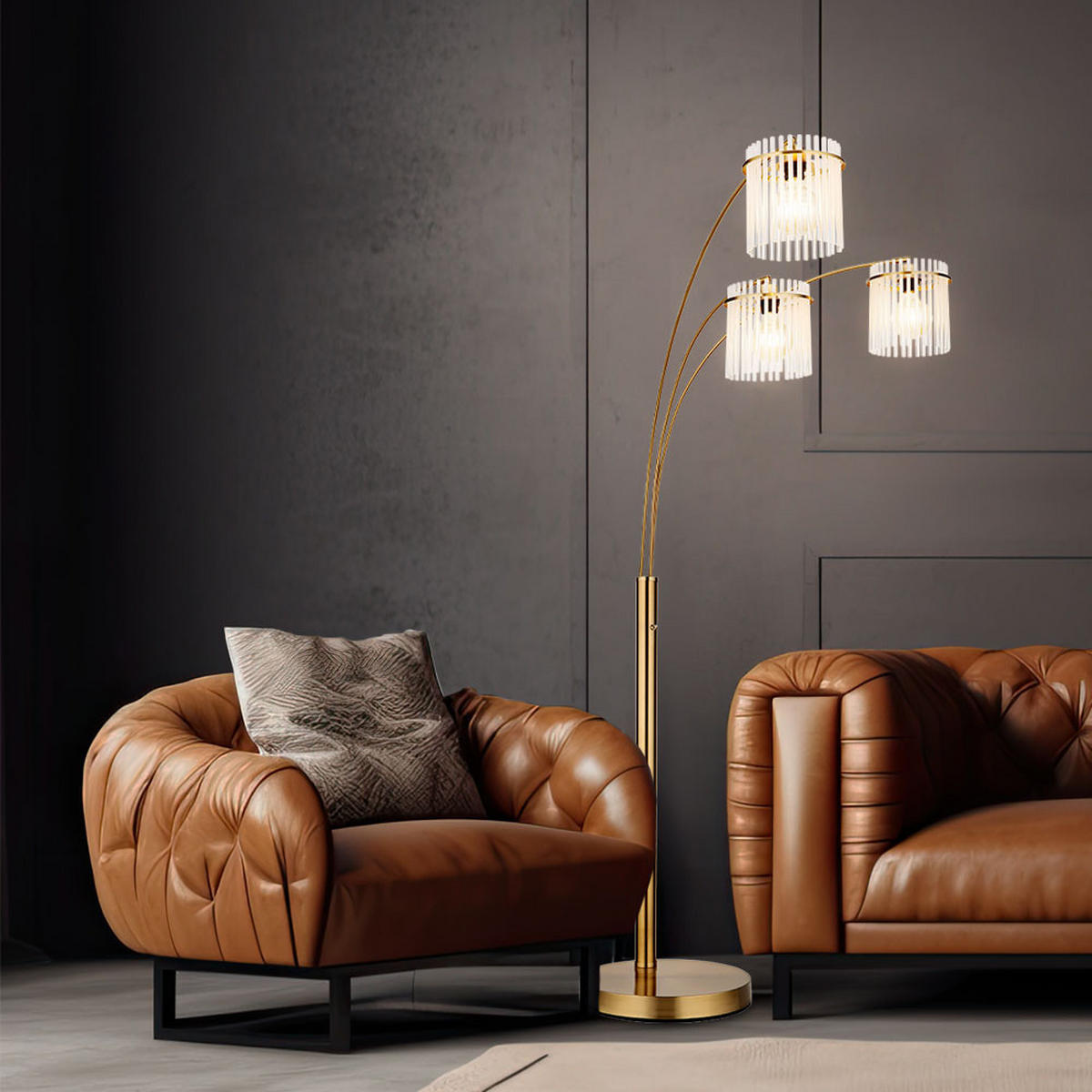 LED STEHLEUCHTE Metall Gold - Goldfarben, Glas (100/110/180cm) - Globo Lighting