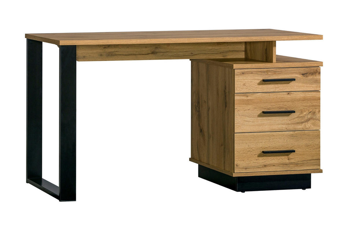 SCHREIBTISCH LAMI 8 135/75/56 cm in Wotan Eiche / Schwarz Matt - Eiche Wotan/Schwarz, Holzwerkstoff (75/135/56cm) - Deine Möbel 24