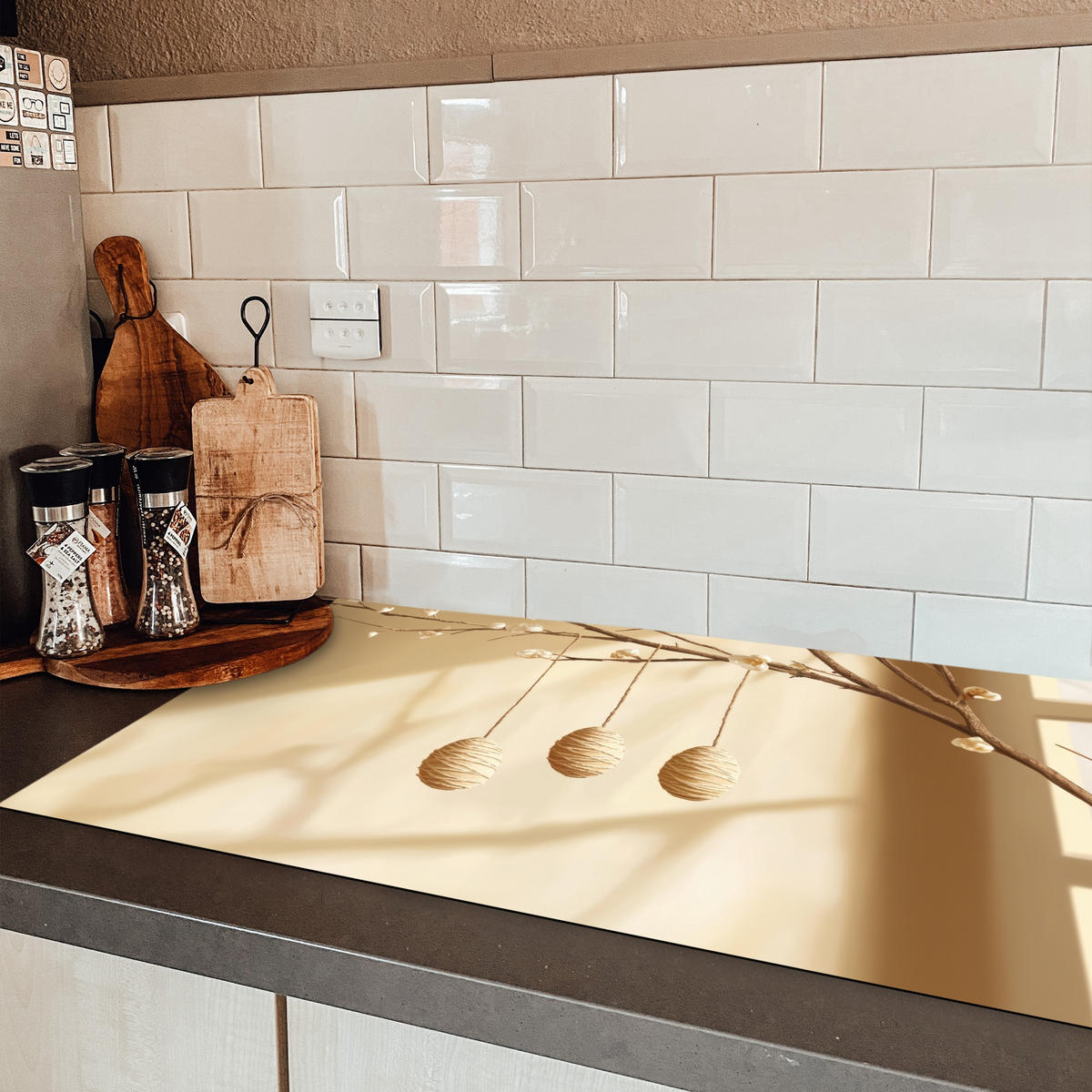 HERDABDECKPLATTE Beige - Osterkuchen - Eier Ceranfeldabdeckung 90x52 cm - Beige, Kunststoff (90/52/0.2cm) - MuchoWow