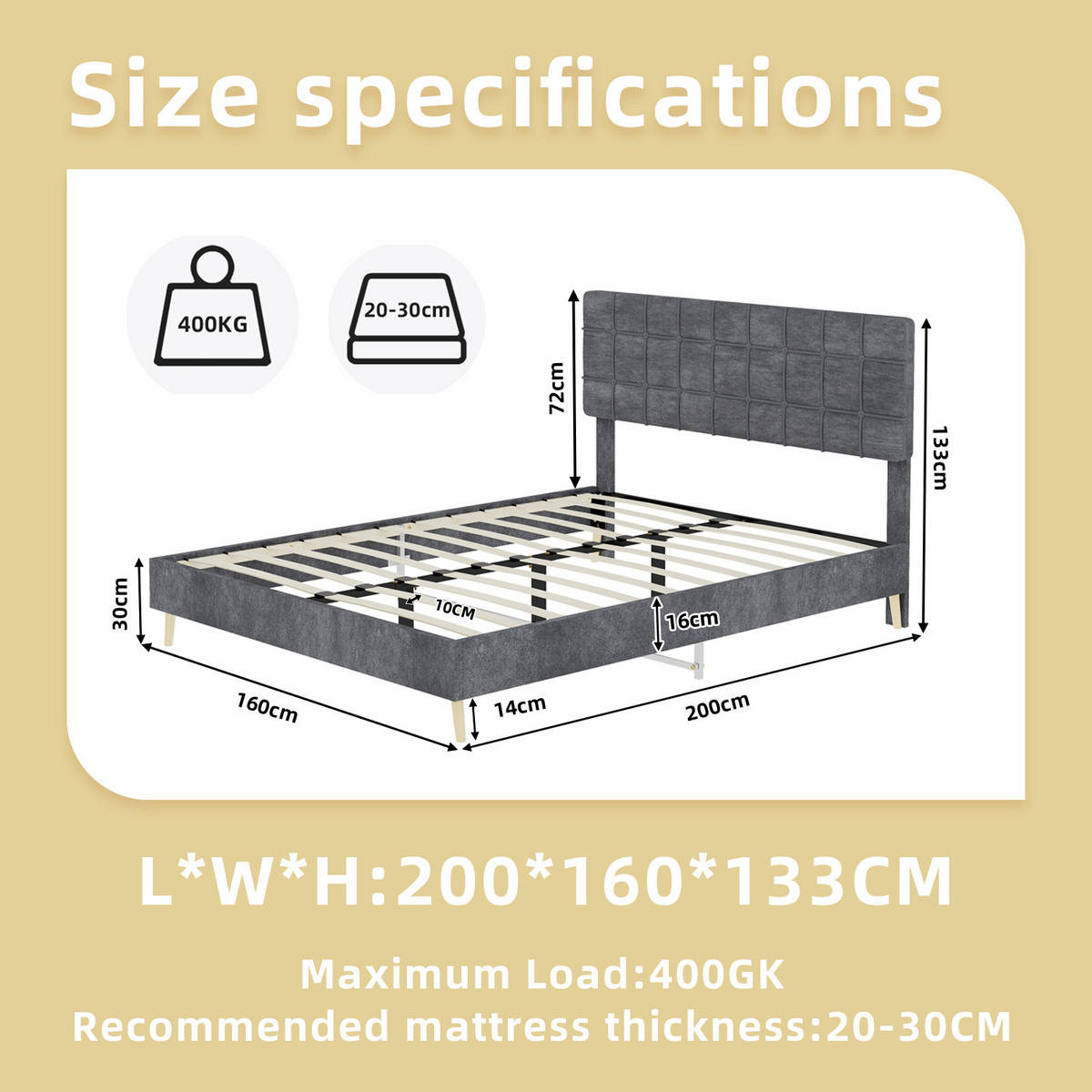 POLSTERBETT 160/200 cm DE-32955 mit Karosteppung-Kopfteil und Matratze Grau - Grau, Metall (160/200cm) - ComfortXL