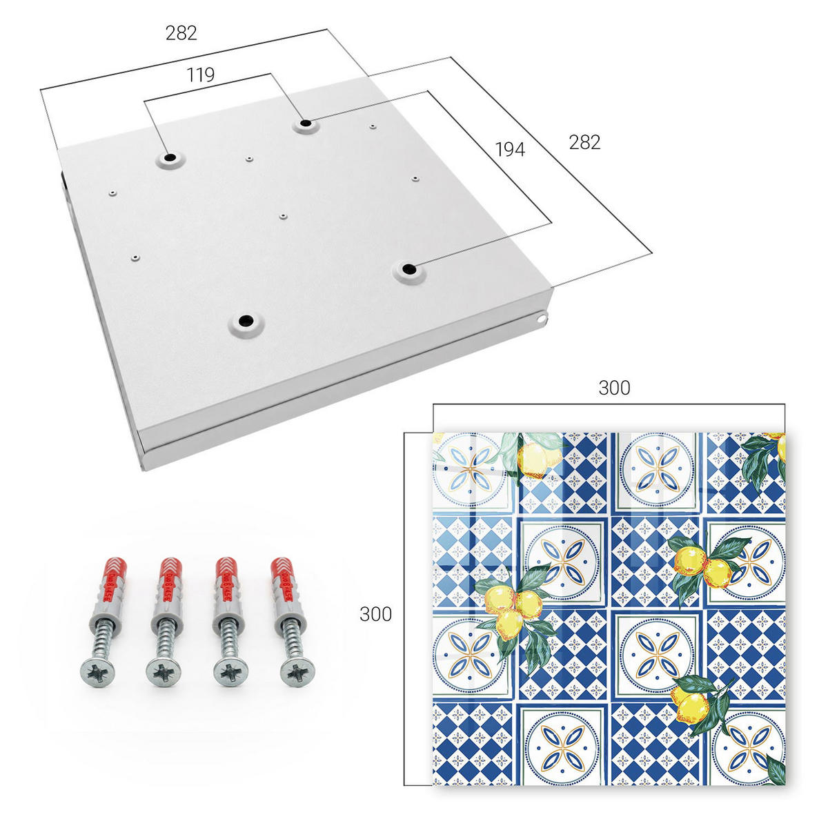 SCHLÜSSELBOX Weiß 30x30 cm – Türöffnung nach rechts - Zitronenfliesen - Blau, Metall (30/30/5cm) - TULUP