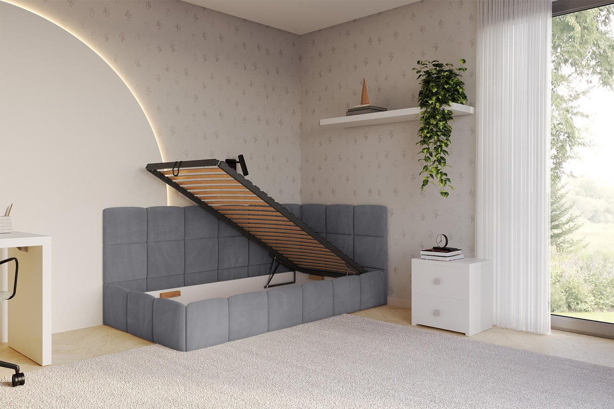 EINZELBETT Jugendbett mit Bettkasten Links, ohne Matratze - LIVY 100x200 Dunkelgrau - Dunkelgrau, Holzwerkstoff/Textil (100/200cm) - ALTDECOR