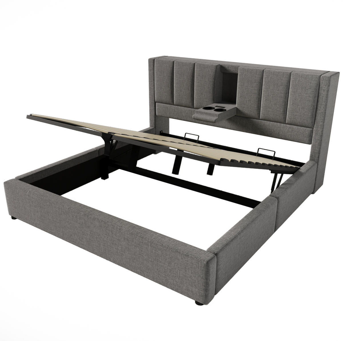 POLSTERBETT mit Stauraum und Ladestation 180x200 cm Leinen Grau - Grau, Metall (180/200cm) - Meubliv