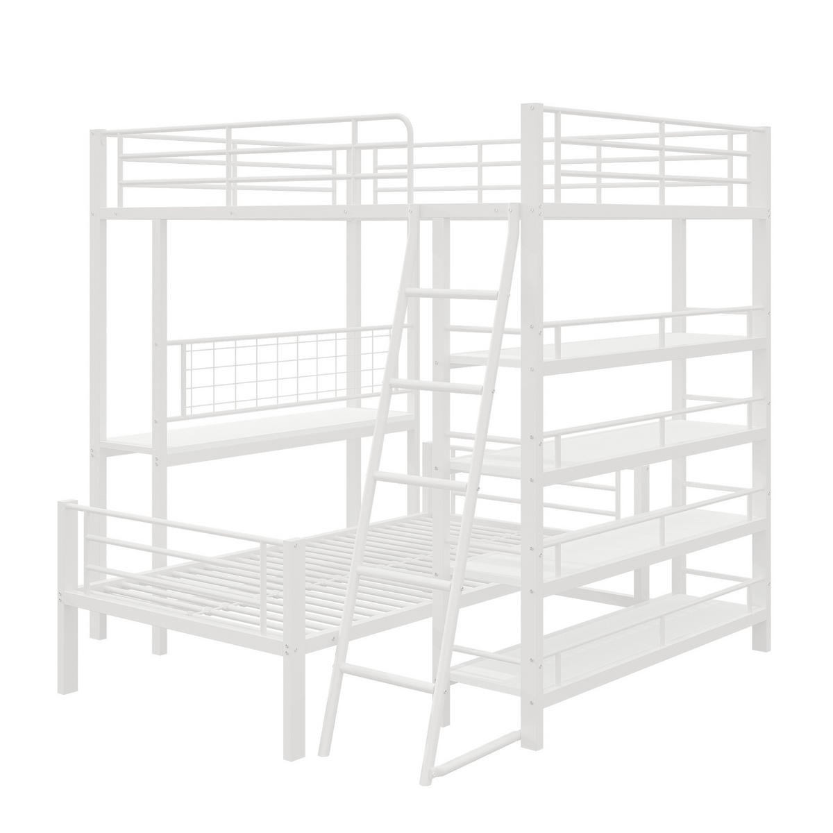 ETAGENBETT 140x200 Metallrahmen Hochbett Ablagefächer Weiß - Weiß, Metall - FLIEKS