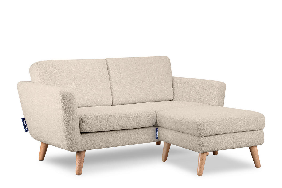SOFA TAGIO mit Armlehnen, Creme - Creme/Braun, Buchenholz/Textil (153/80/84cm) - KONSIMO®