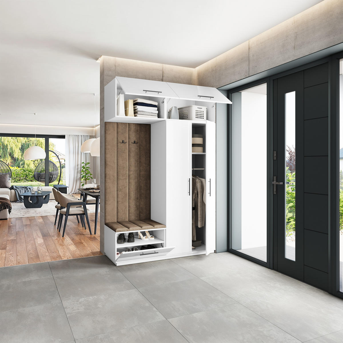 GARDEROBENSCHRANK REMA 150/240/60 cm Modern Garderobe-Set Weiß - Beige/Weiß, Holzwerkstoff (150/240/60cm) - MASSENO