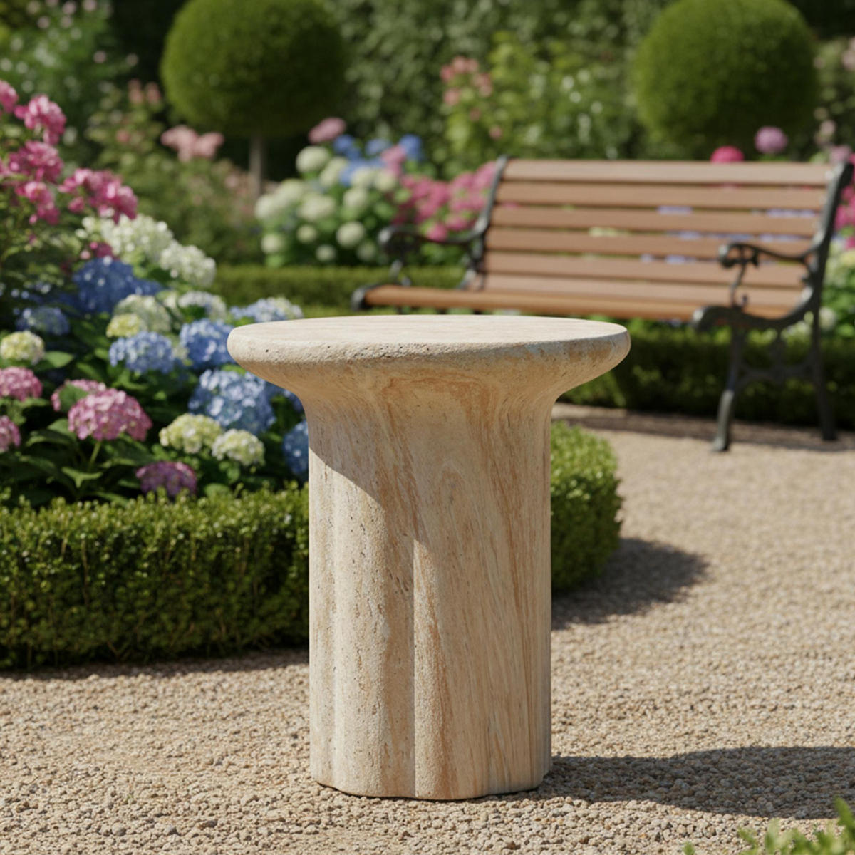 BEISTELLTISCH in Travertinoptik,Beige - Beige, Naturmaterialien (40/40/45cm) - KOMHTOM