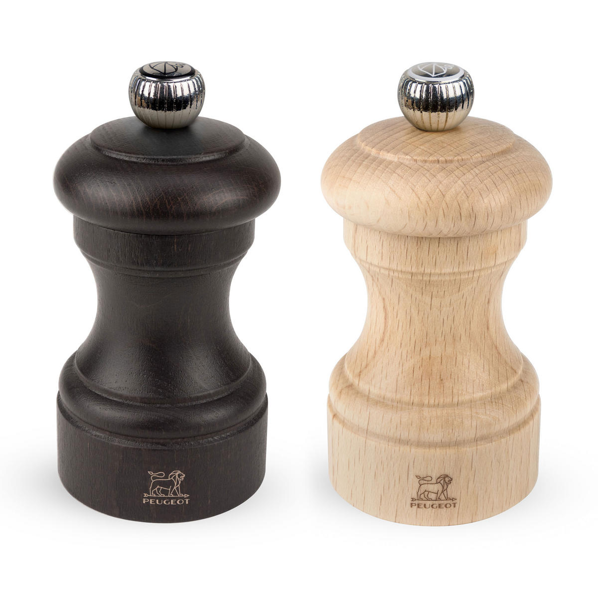 MÜHLENSET Bistro 10cm Pfeffer- & Salzmühle Buchenholz Stahlmahlwerk Natur/Schokolade - Braun, Holz (10.6/10/5.3cm) - PEUGEOT