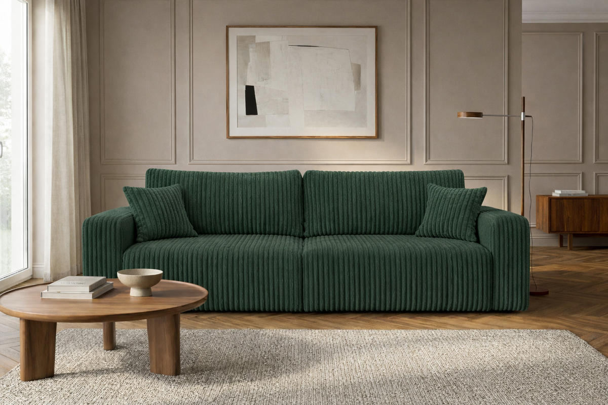 SOFA Mit Schlaffunktion Und Bettkasten, Cordstoff Tilia, Grün, BEST SCORNER - Grün, Holz (245/83/90cm) - Kaiser Möbel