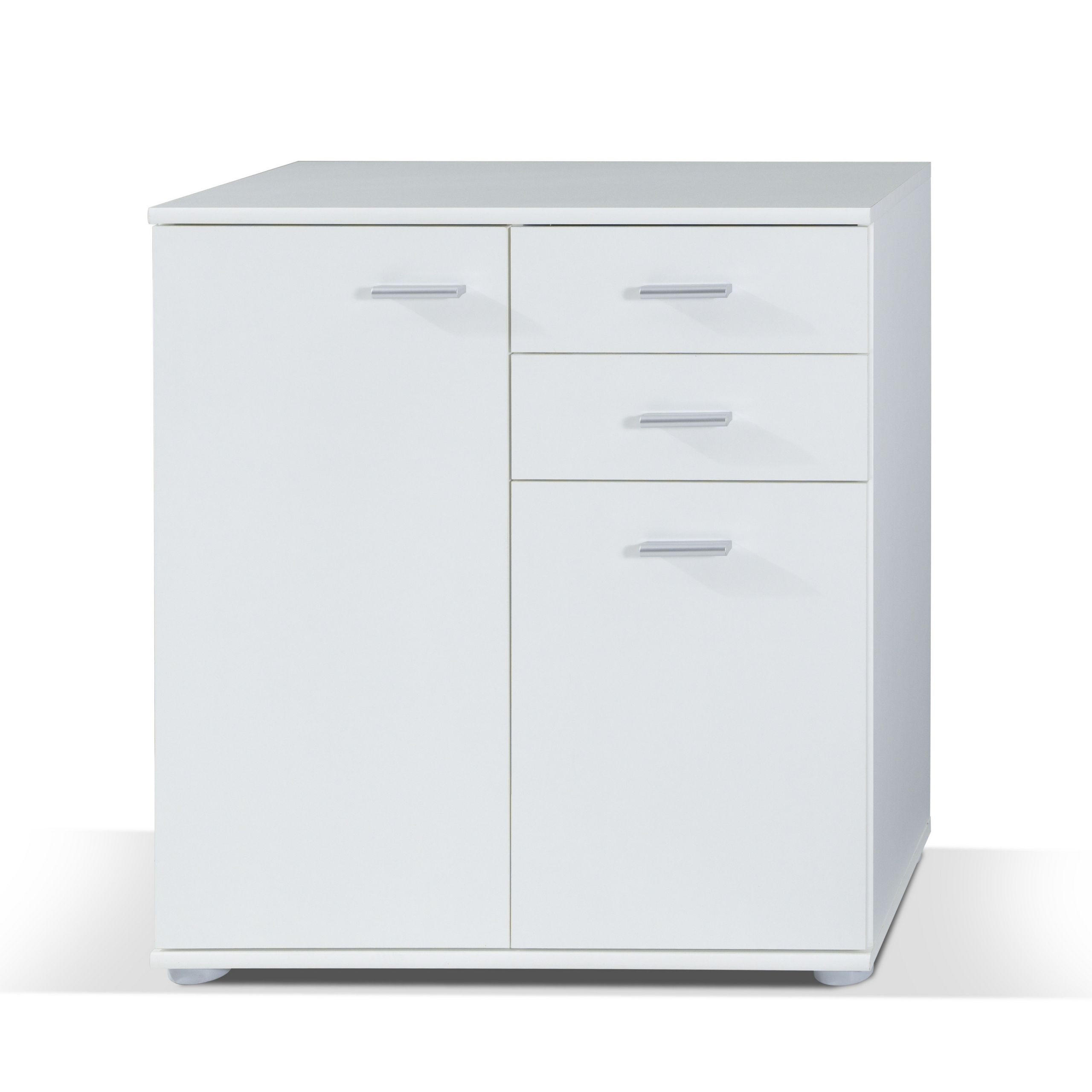KOMMODE MICHELE 71/75/35 cm mit 2 Schubladen 2 Türen Weiß - Weiß, Holzwerkstoff (71/75/35cm) - MASSENO