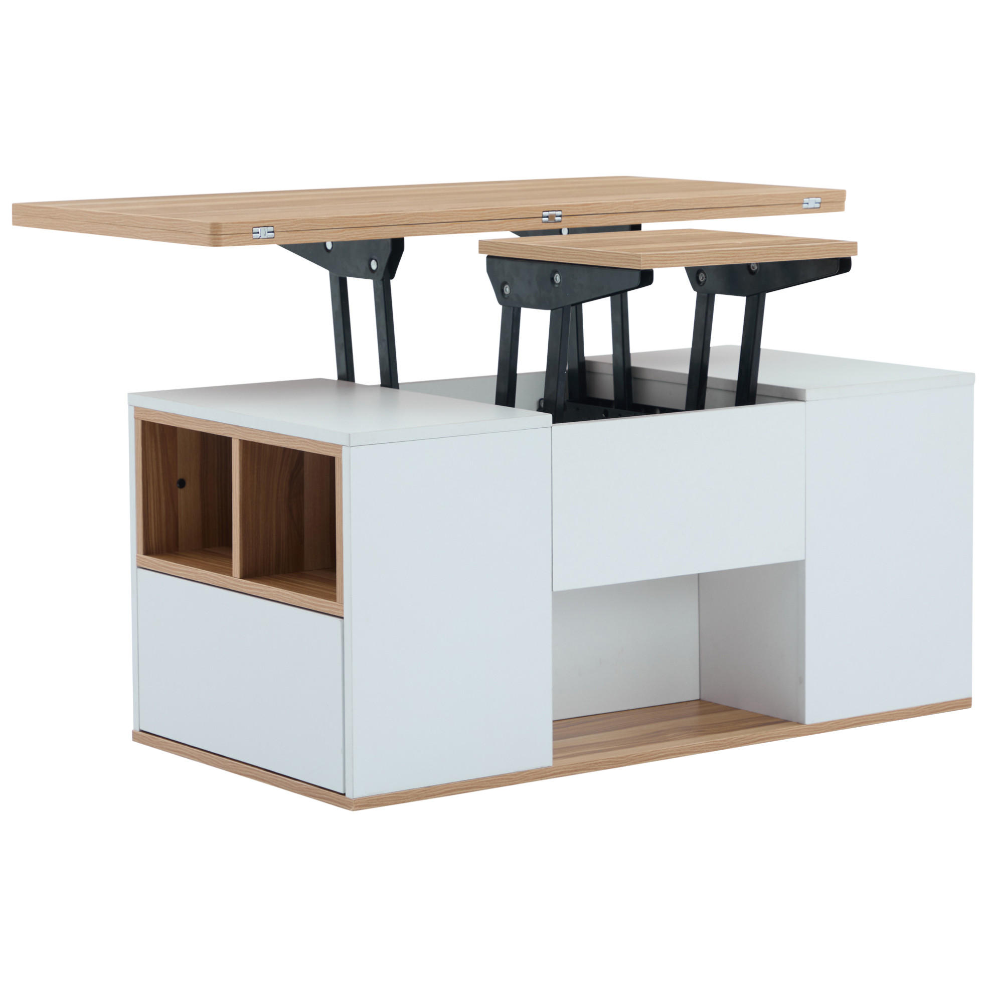 COUCHTISCH 100/51/47 cm Weiß Naturholz höhenverstellbar mit Stauraum - Weiß, Holzwerkstoff (100/51/47cm) - OKWISH