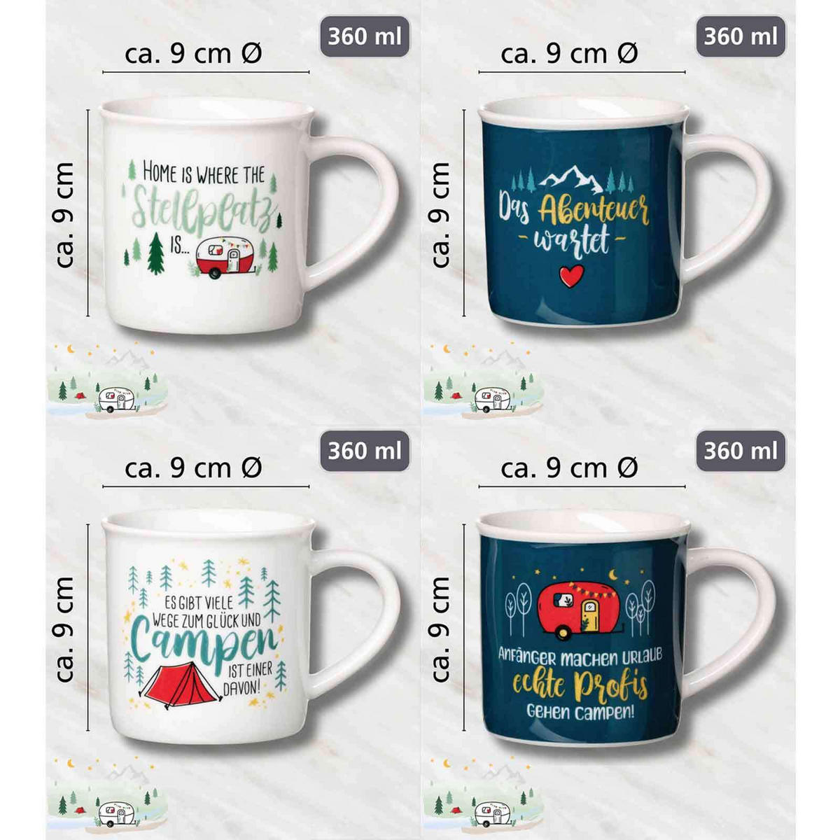 KAFFEEBECHER-SET Camping bunt 360 ml 4-tlg. - Multicolor, Keramik (0.36L) - Ritzenhoff Breker