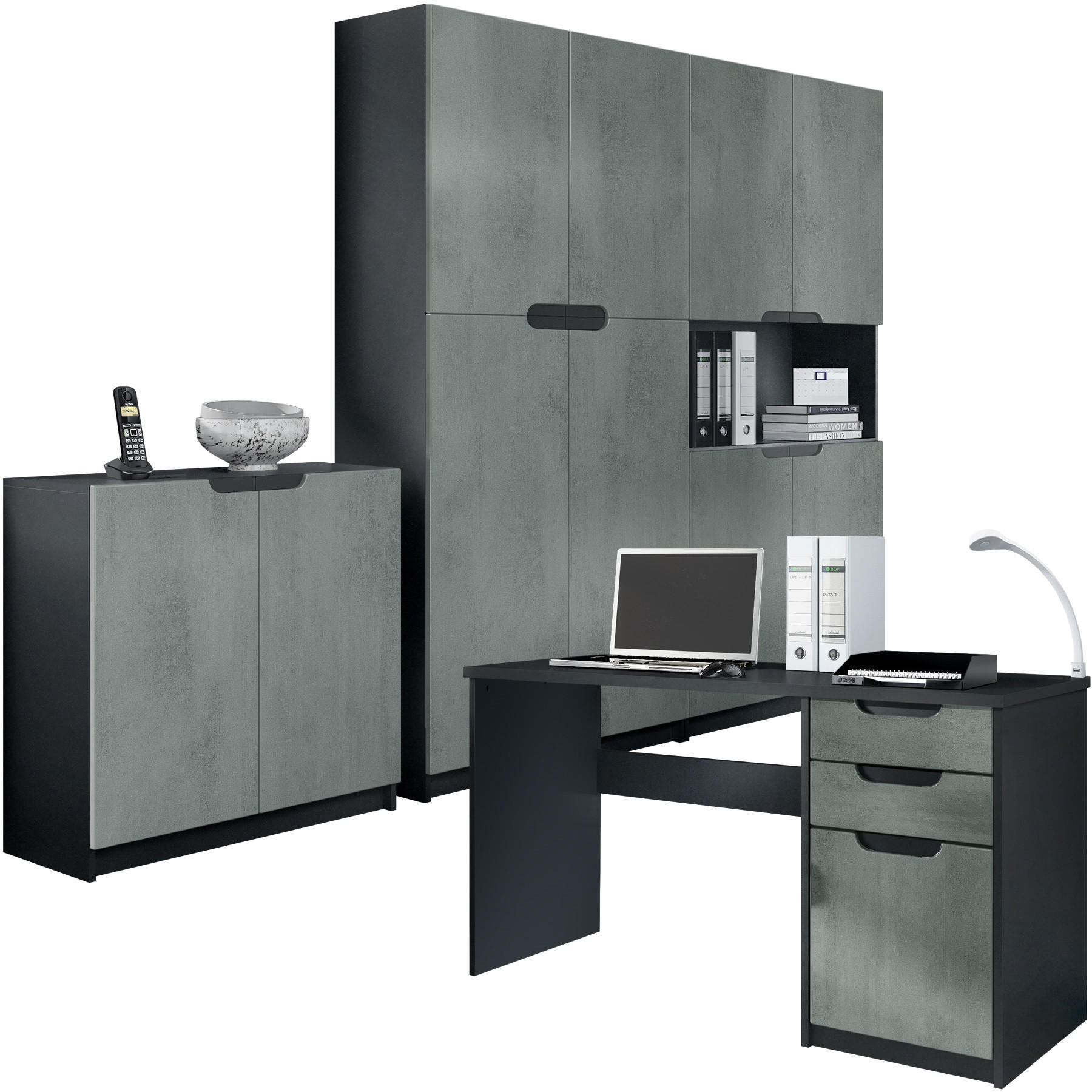 Vladon Büromöbelset Dunkelgrau 246x185x60 cm