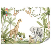FOTOTAPETE für Kinderzimmer Dschungel Tiere Giraffe Elefant Palmen 400x280 - Beige/Rot, Papier (400/280cm) - Muralo