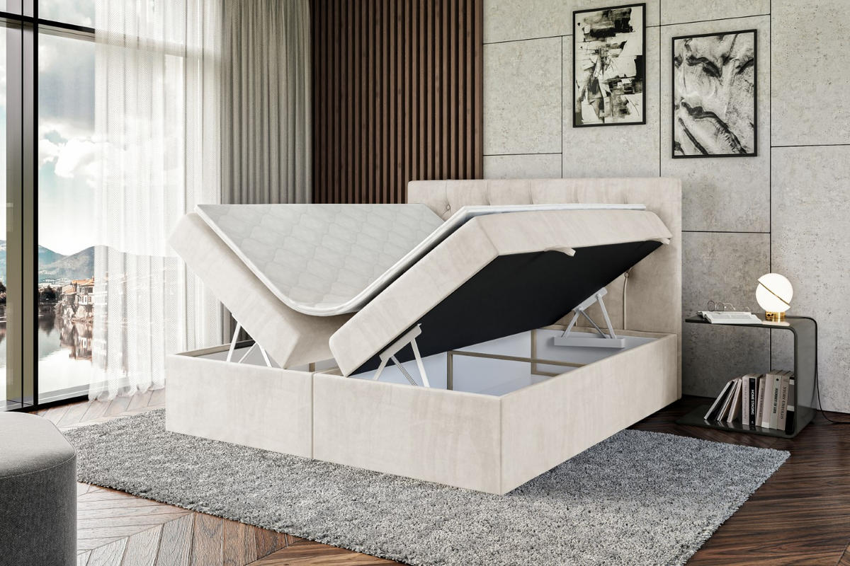 BOXBETT mit Matratze H4 und Lattenrost - MIRAGE - 160x200 - H4 - Ecru - Ecru, Holzwerkstoff (160/200cm) - ALTDECOR