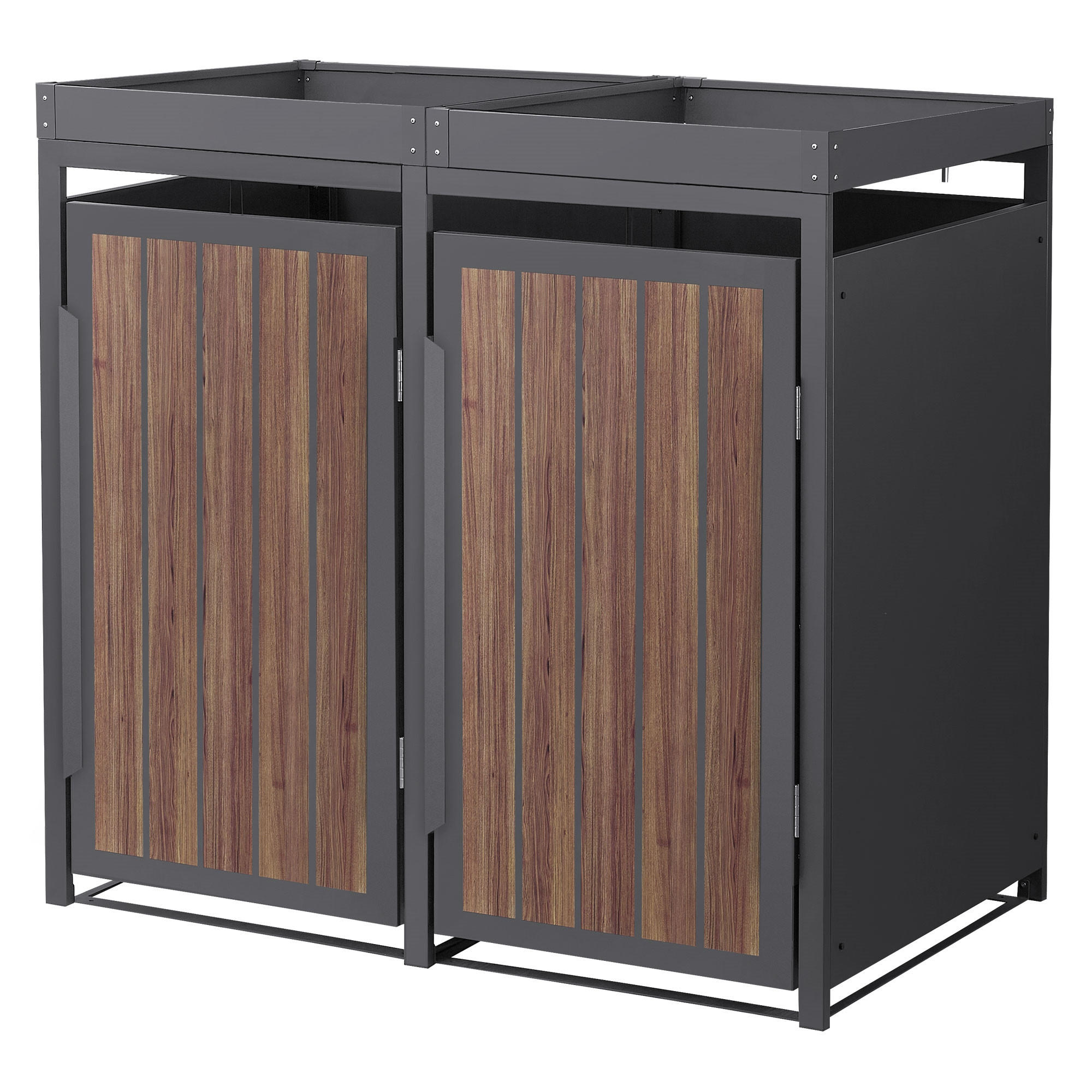 ML-DESIGN BOX NA ODPADKOVÉ KOŠE, 2 ks, se zelenou střechou, 240 l, antracitová barva s dřevěným vzhledem, z oceli