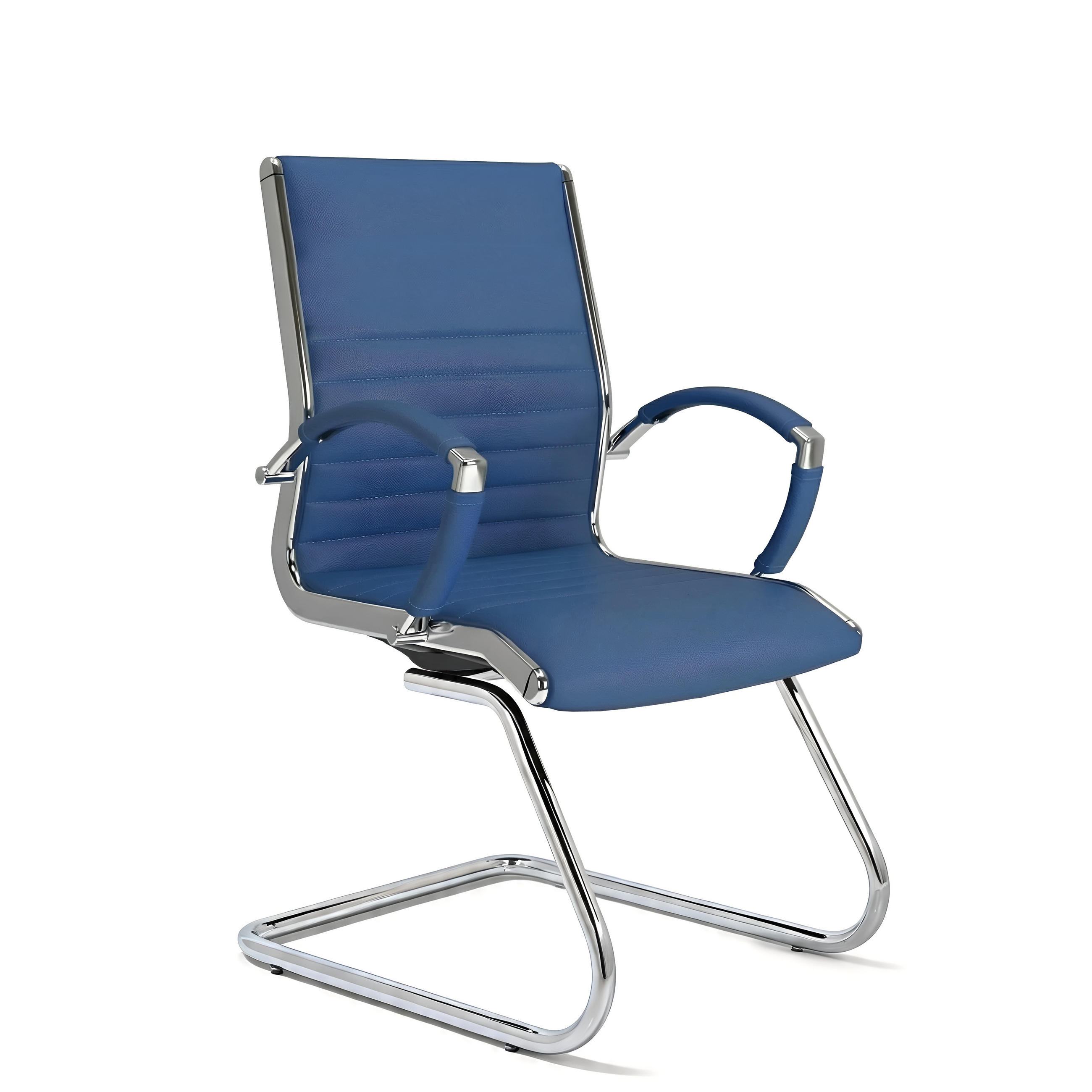 BESUCHERSTUHL Montreal Echtleder Blau – ergonomisch, 150 kg belastbar - Blau, Leder/Metall (60/95/60cm) - Versee