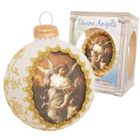 CHRISTBAUMKUGEL Seidenbild Engel und Engelskind Weiß 8cm (Glas / 1 Stk.) - Weiß, Glas (8/8/8cm) - Krebs Glas Lauscha