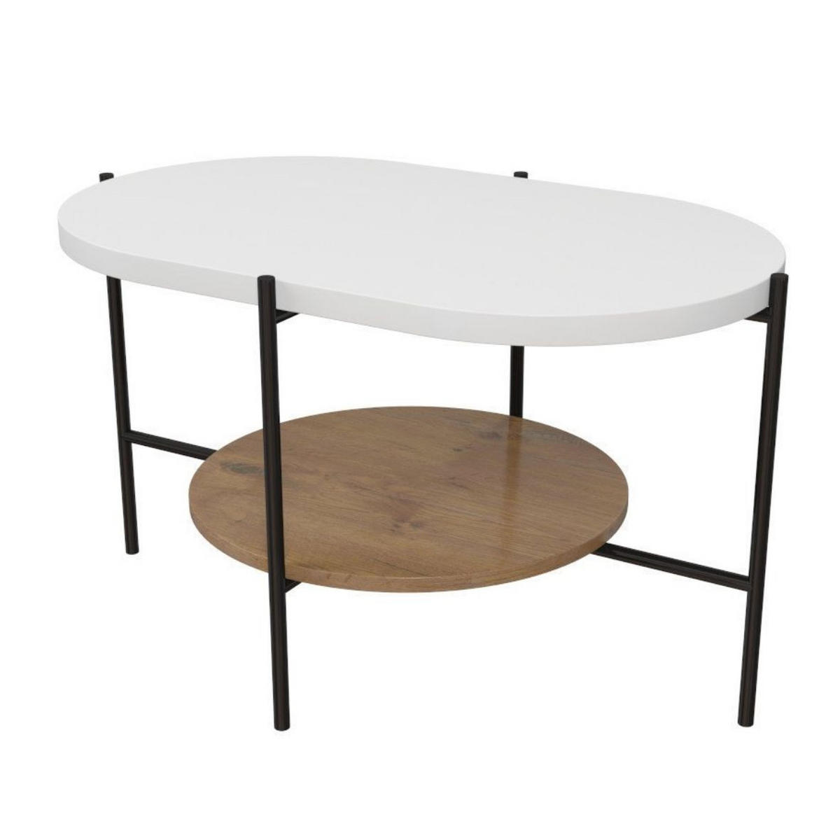 COUCHTISCH Arena Weiß, Eiche, Oval - Eichefarben/Schwarz, Holzwerkstoff/Metall (50/80/50cm) - Dancan