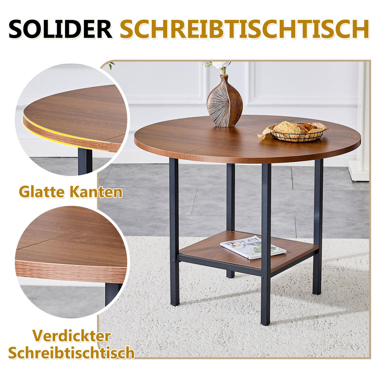 ESSTISCH 100/100/77 cm mit Stauraumablage und Metallgestell, Walnuss - Walnussfarben, Holzwerkstoff (100/100/77cm) - Redom
