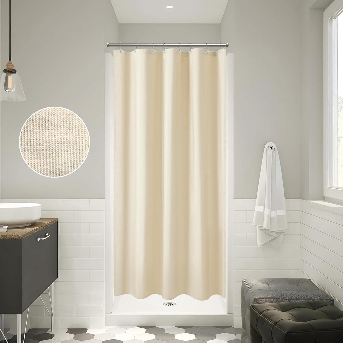 DUSCHVORHANG Leinenoptik 122 x 182 cm Beige - Beige, Textil (122/182cm)