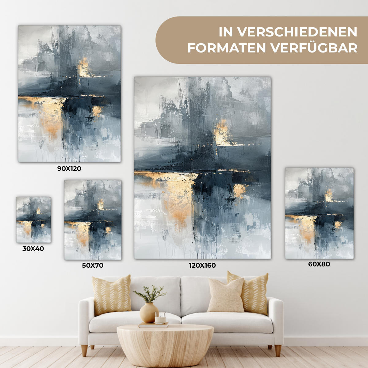 LEINWANDBILD Kunst - Grau - Gold - Abstrakt 30x40 cm - Dunkelgrau, Textil (30/40cm) - MuchoWow