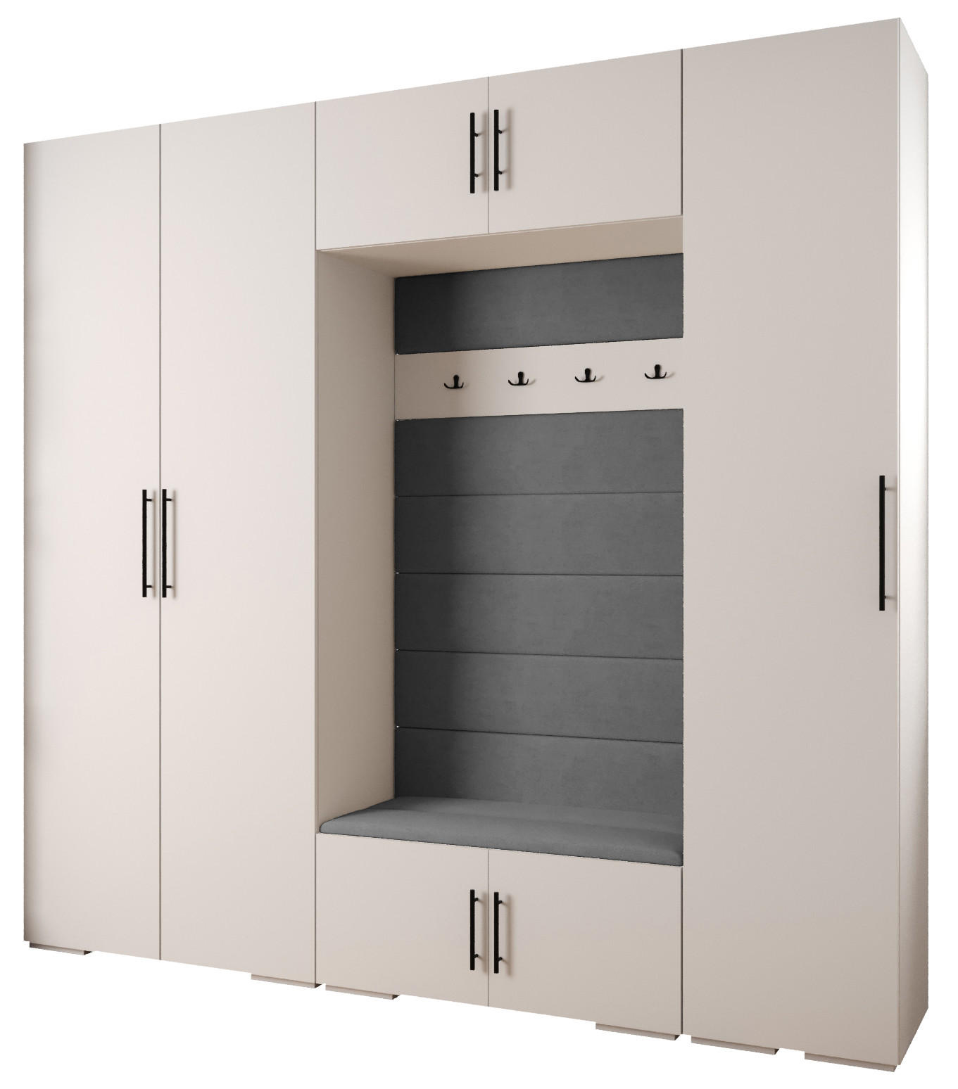Abiks Möbel Garderoben-Set Weiß, Grau, Schwarz 250x236.7x47 cm