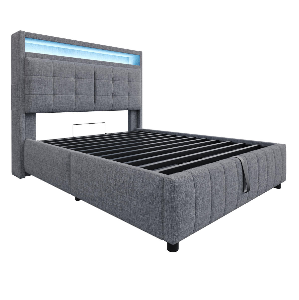 POLSTERBETT mit LED und USB 140x200 cm Grey - Grau, Metall (140/200cm) - Meubliv