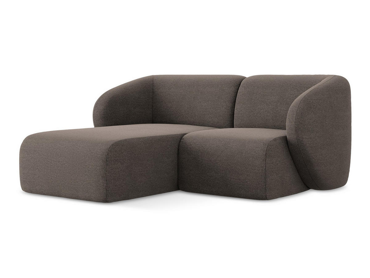 ECKSOFA Links Bouclé Stoff Braun - Schwarz/Mokka, Holzwerkstoff/Kunststoff (178/166cm) - Makamii