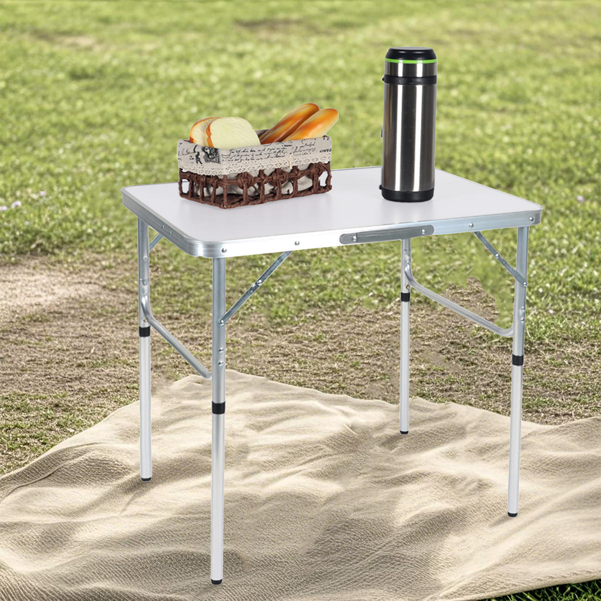 CAMPINGTISCH - Weiß, Holzwerkstoff/Kunststoff (55/75/70cm) - Relaxdays