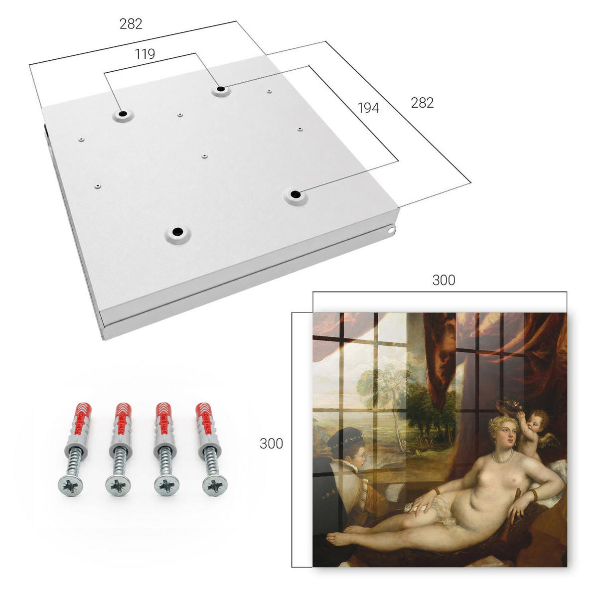SCHLÜSSELBOX Weiß 30x30 cm – Türöffnung nach rechts - Tizian: Venus und der Lautenspieler - Braun, Metall (30/30/5cm) - TULUP