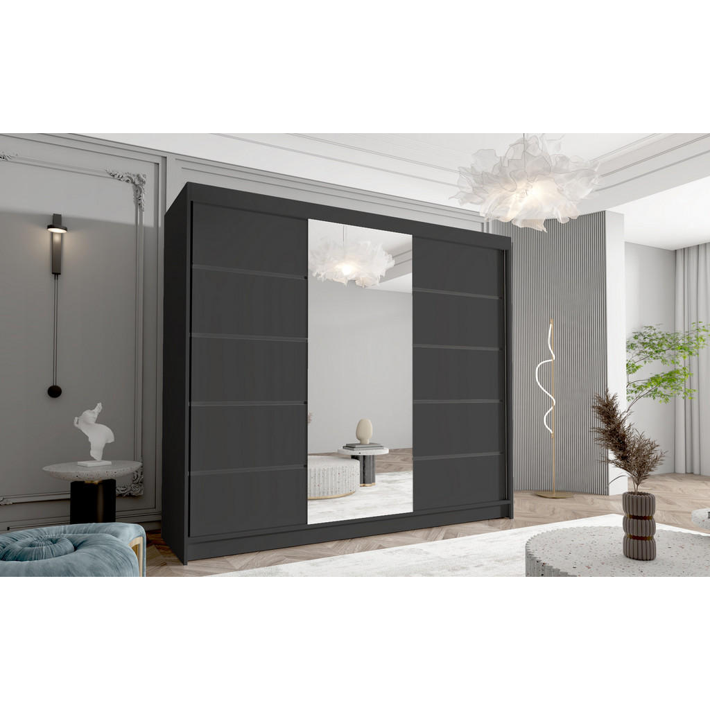 Thumbnail - Sofnet Schwebetürenschrank, Schwarz, Holzwerkstoff, Rechteckig, 250x215x58 cm, Schlafzimmer, Kleiderschränke, Schwebetür...
