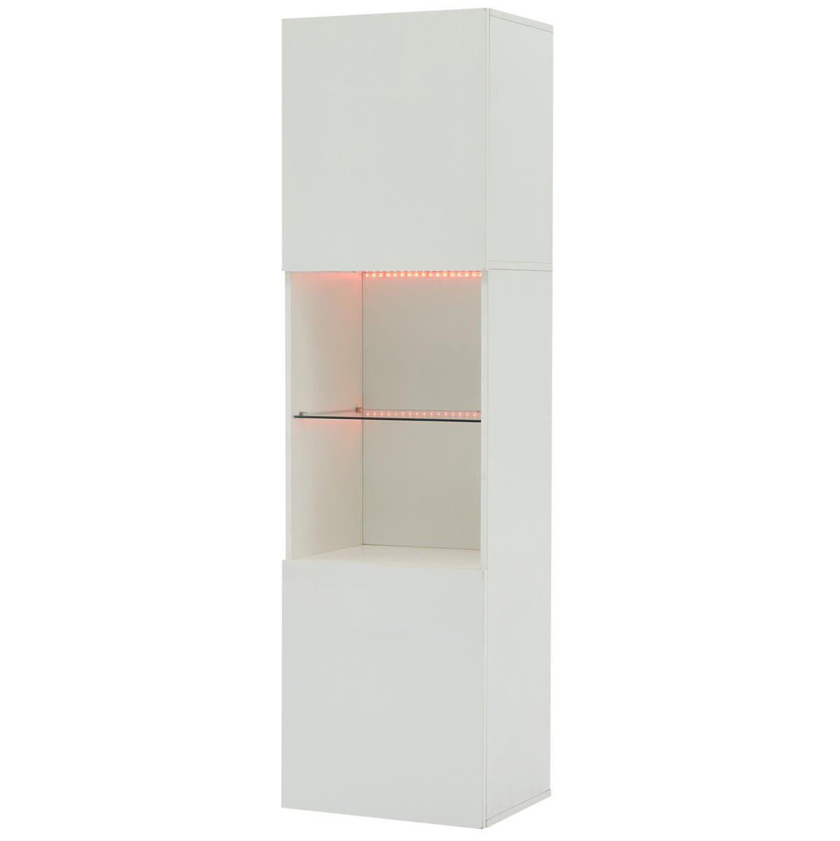 VITRINE aus Spanplatte 45x35x160 cm Weiß mit LED-Beleuchtung, Glasboden und Anti-Kipp-Sicherung - Weiß, Holzwerkstoff (45/160/35cm) - Modfu