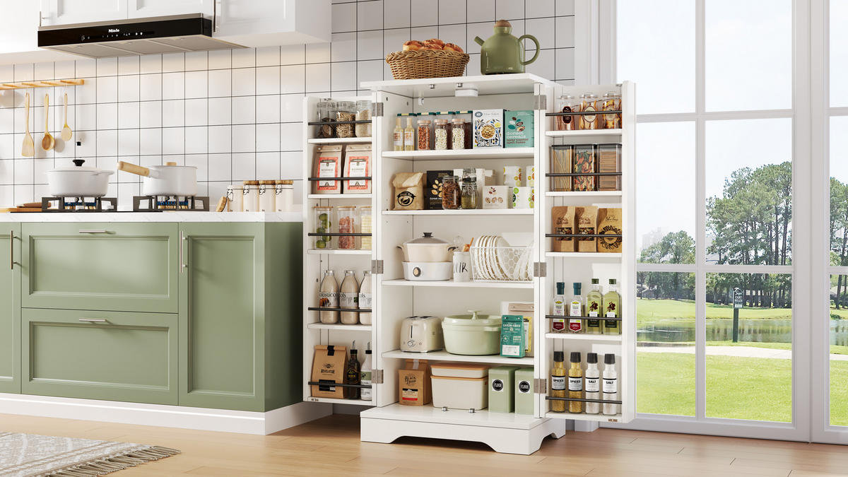 HOCHSCHRANK mit LED-Sensorlicht, 3D-Wellenmuster aus MDF, verstellbares Regal, 120/60/40 cm, Weiß - Weiß, Holzwerkstoff (60/120/40cm) - Redom