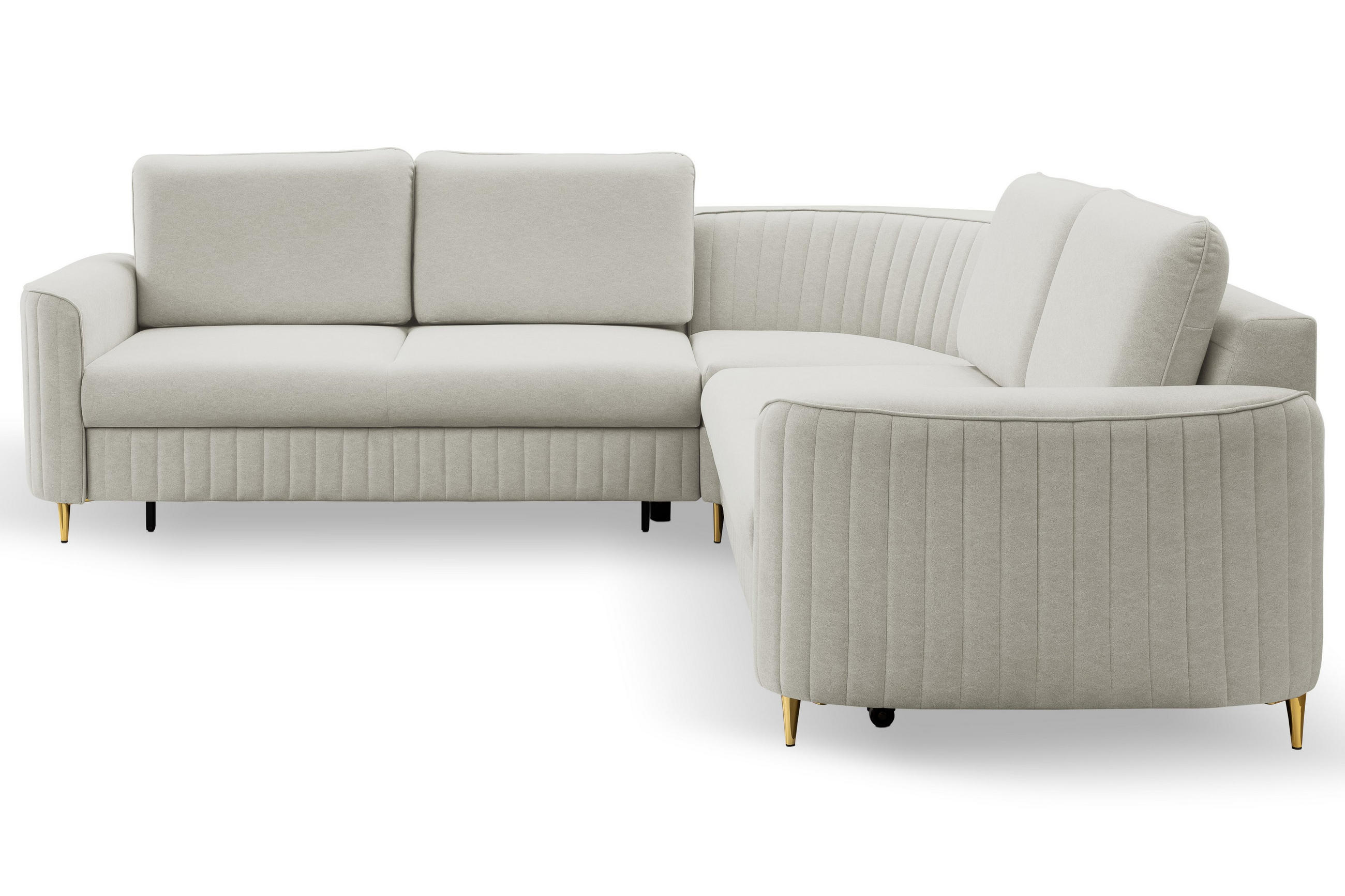 ECKSOFA VELA R-S Hellgrau Velours-Stoff mit Schlaffunktion - Hellgrau, Holz (251/251cm) - MASSENO