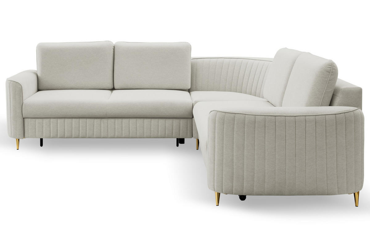 ECKSOFA VELA R-S Hellgrau Velours-Stoff mit Schlaffunktion - Hellgrau, Holz (251/251cm) - MASSENO