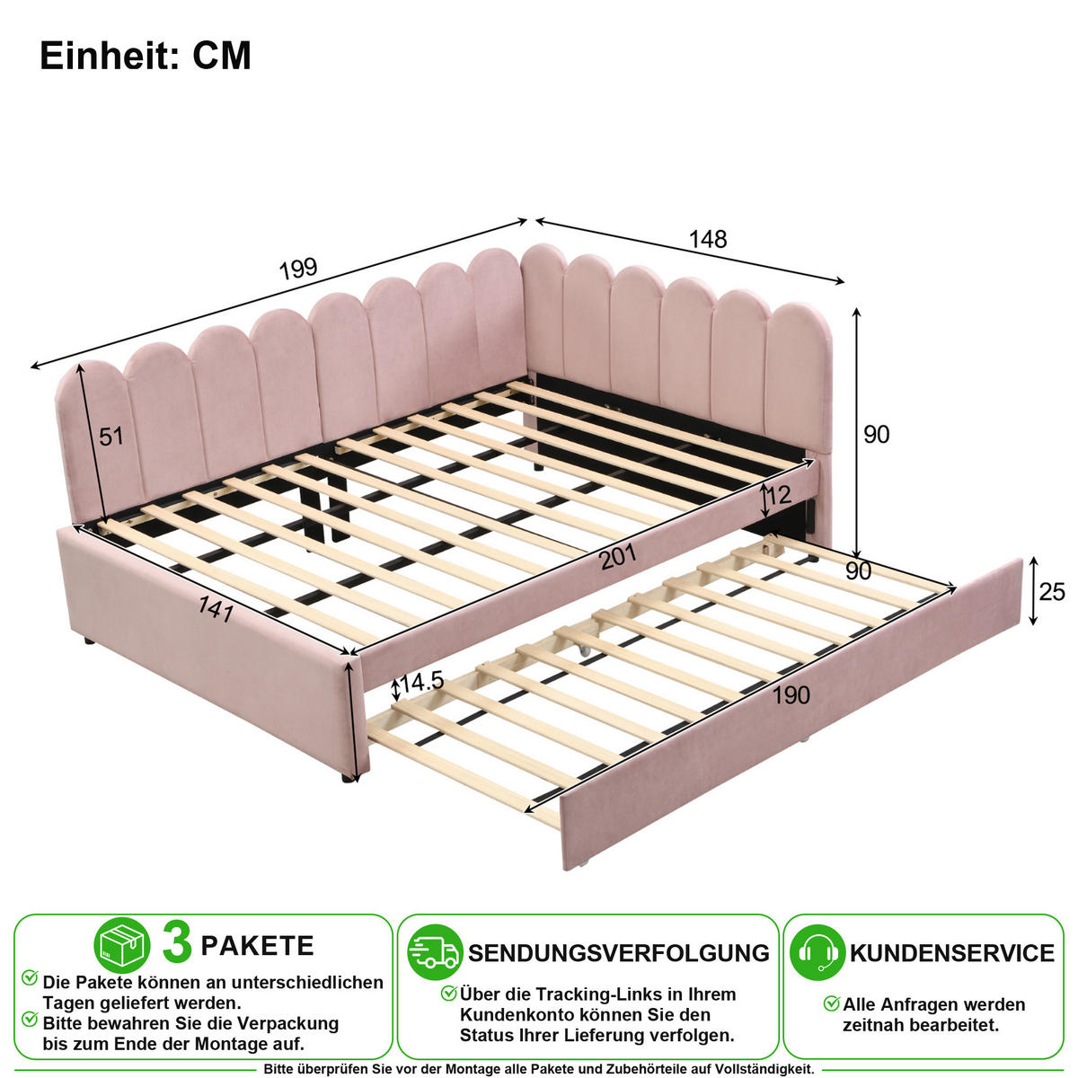 SCHLAFSOFA 140/200 cm in Rosa Samt mit Ausziehbett und L-Form - Rosa, Holzwerkstoff/Textil (140/200cm) - CHICFURN