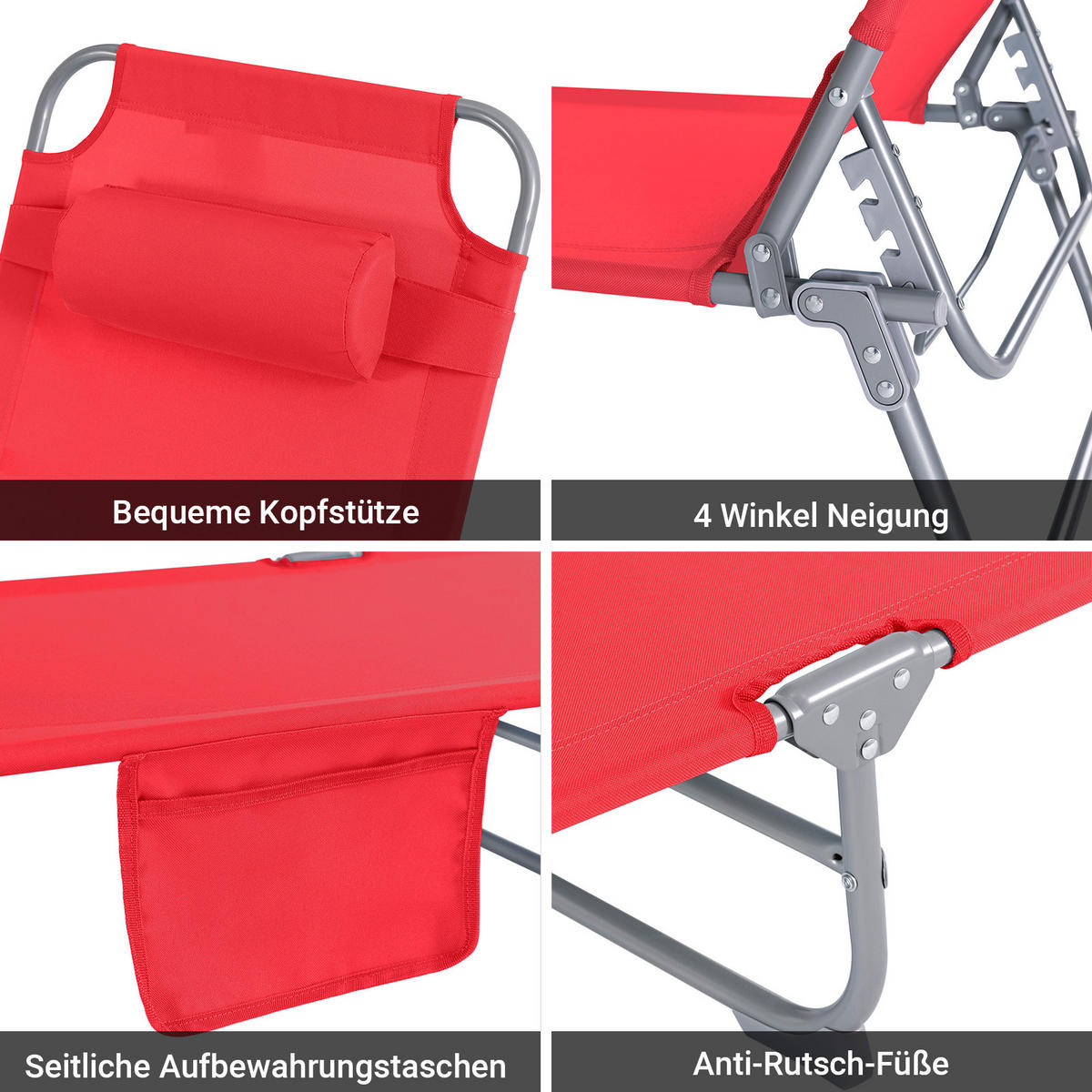 SONNENLIEGE Rot - Rot, Textil/Metall (195/58/63cm) - SoBuy