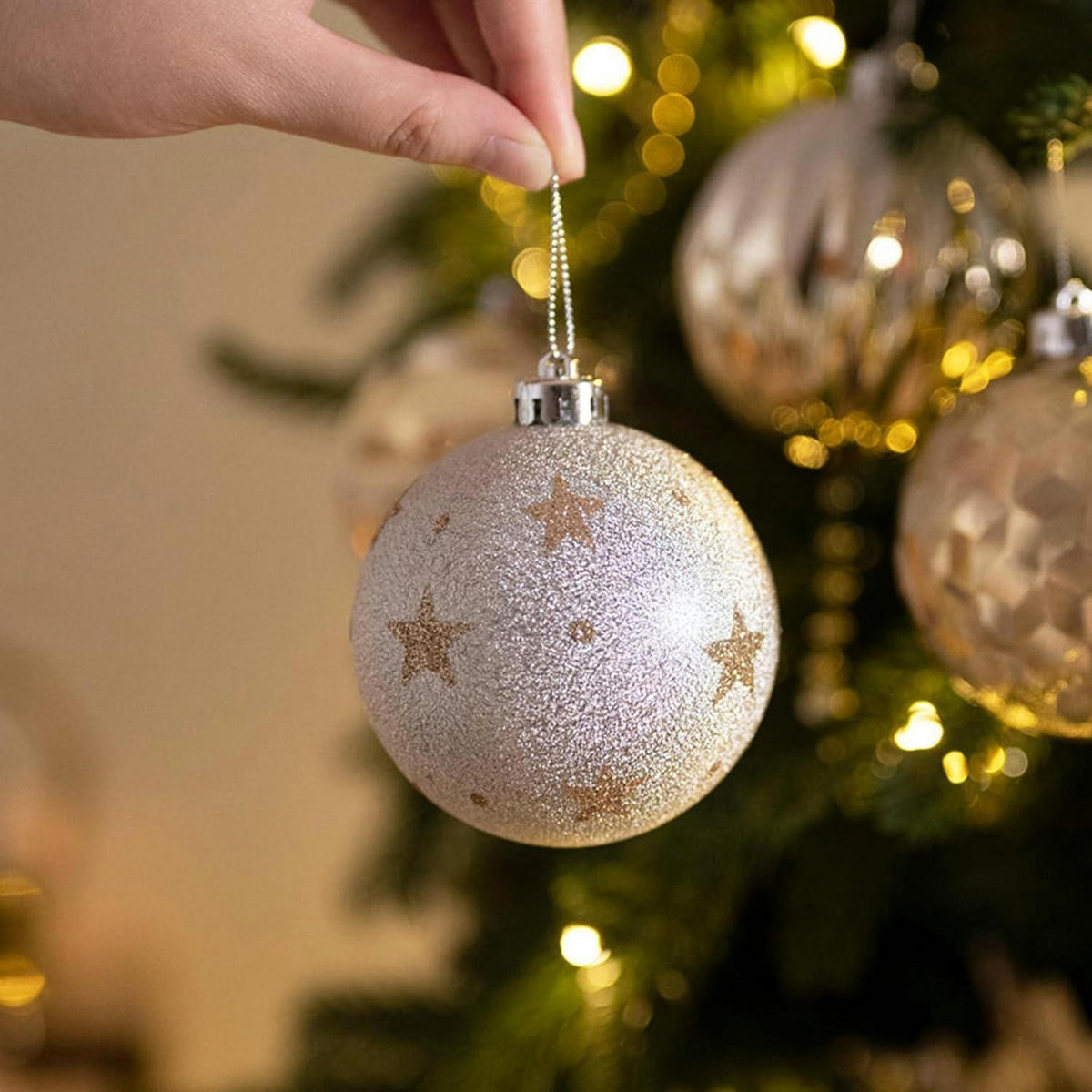 WEIHNACHTSKUGELN 16-teiliges Set 8 cm Gold Weiss - Multicolor, Kunststoff (8/8/8cm)